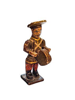 Vintage Russian Polychromed Carved Wood Marching Band Drummer